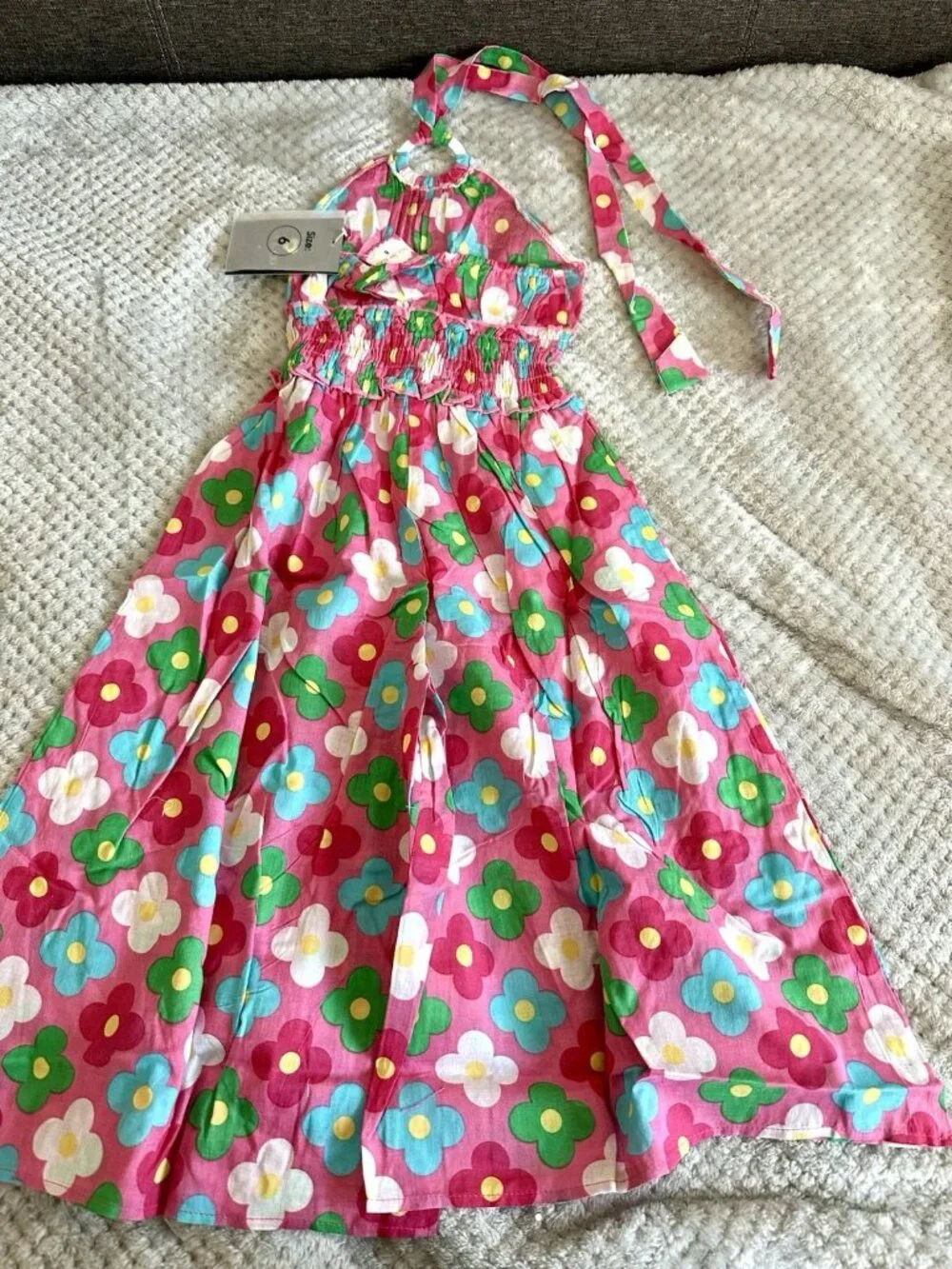 Girls Size 6 Floral Jumpsuit Pink Halter Wide Leg Smocked Romper NWT 0521